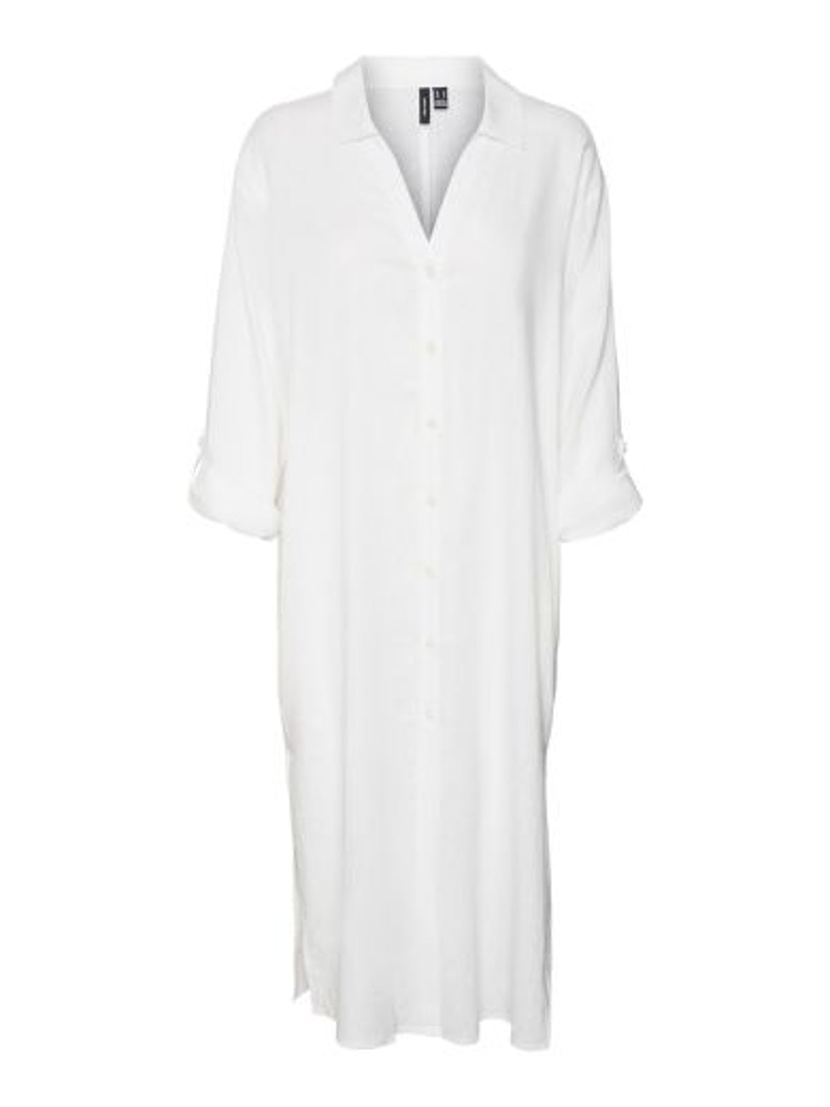 Long Shirt Dress: Linen Mix Collar Long Sleeve LINN - White - Vero Moda