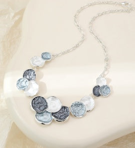 Necklace: Short with Blue and White Discs - Silver Gracee Jewellery