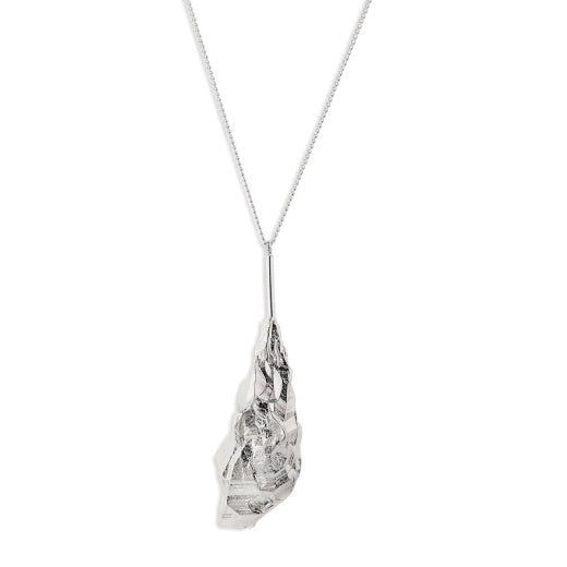 Necklace: Long Chain Lariat Adjustable Sigyn Chunky Hammered Abstract Droplet Pendant Shiny - Silver Plated - Pilgrim