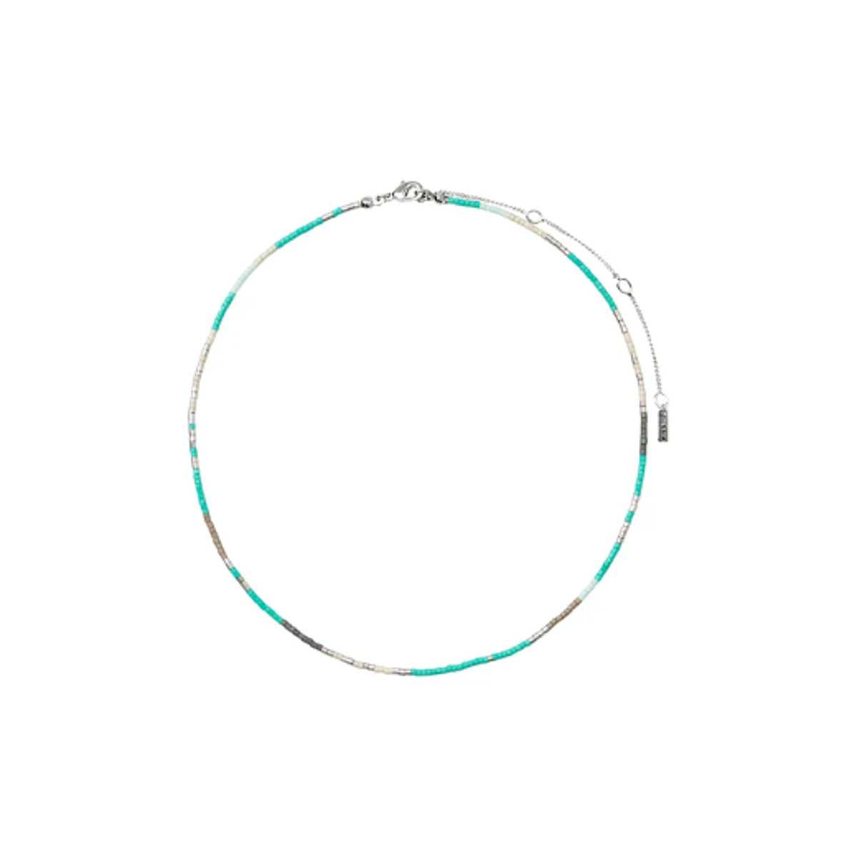 Necklace: Short Glass Beads Green FORCE - Silver Plated - Pilgrim