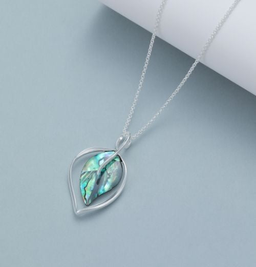 Necklace: Short Pendant Leaf Abalone - Silver  Gracee Jewellery