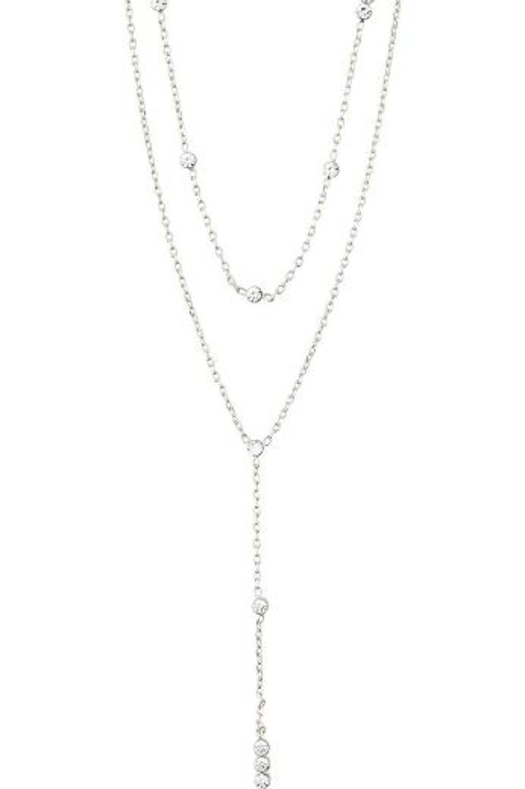 Necklace: Y Drop Crystal Chains KAMARI  - Silver Plated - Pilgrim