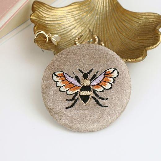 Compact Mirror: Velvet Embroidered Bee - Golden - POM”