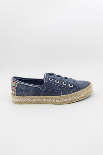 Pumps: Canvas Lace Up Trainers Espadril Sole BUENOS - Dark Blue - Blowfish Malibu