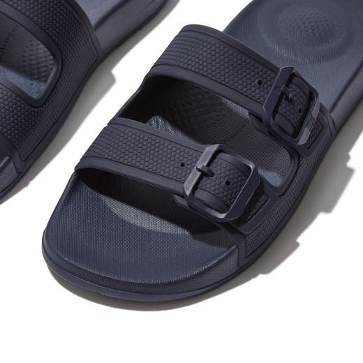 Slider Sandals: IQUSHION Two Bar Slides Buckle - MIDNIGHT NAVY - Fitflop