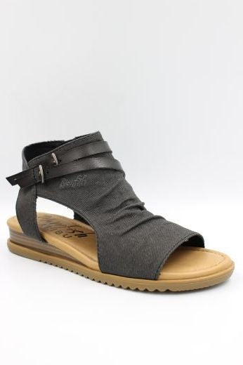 Sandals:  Canvas Open Toe Cut Out Side Wedge BUTTERFLY - Black - Blowfish Malibu