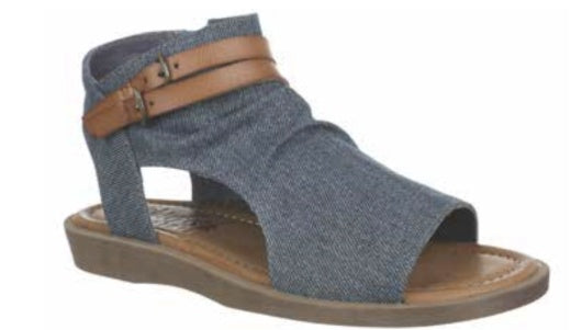 Sandals: Canvas Open Toe Cut Out Side Wedge DENVER - DENIM BLUE - Blowfish Malibu