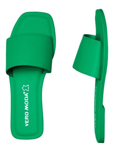 Sandals: Leather Slip On Square Toe Flat Kilea - Bright Green - Vero Moda