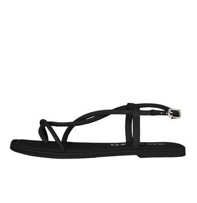 Sandals: Leather Strappy Square Toe Ankle Buckle Flat Filla - Black - Vero Moda