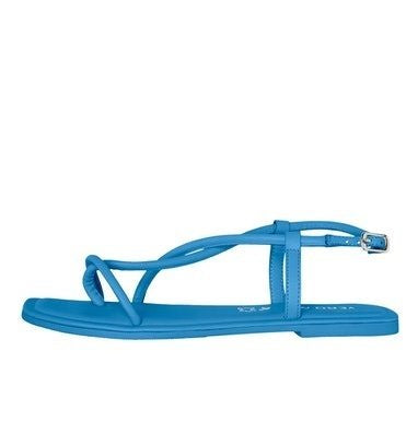 Sandals: Leather Strappy Square Toe Ankle Buckle Flat Filla - Bright Blue - Vero Moda