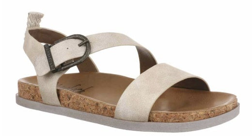 Sandals: Vegan Leather Wide Strap Ankle Cross Over Front LANCE - Cloud Cream - Blowfish Malibu