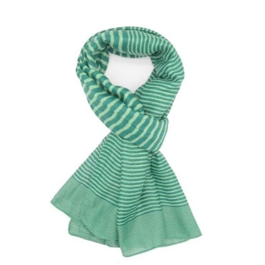 Scarf: Lightweight Cross Stripes - TWO TONE GREEN