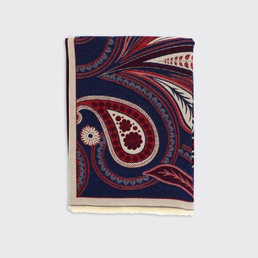 Scarf Wrap: Blanket Woven Paisley Chloe - Blue Burgundy - Millie Mae