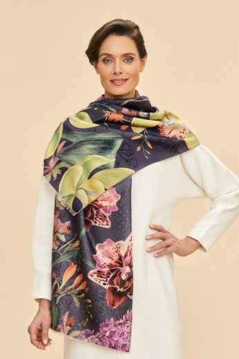 Scarf Wrap: Luxury Soft Florl Print - Evening Ink Purple & Pink - Powder Designs
