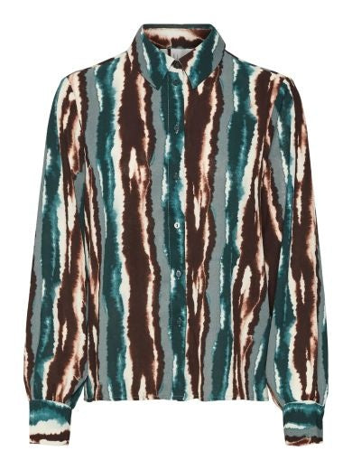 Blouse: Lightweight Collar Long Sleeve Stripe Pattern TALLIA - Dark Green Mix - Vero Moda