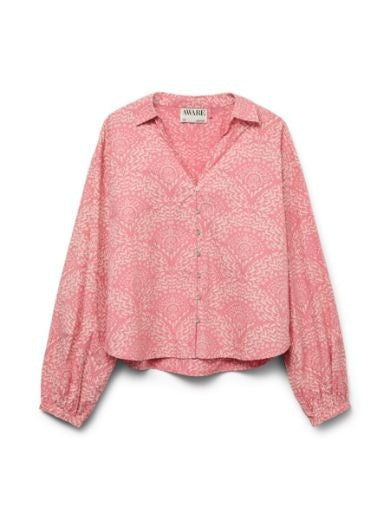 Shirt: Collar Long Sleeve Print PAMMI - Tea Rose Pink - Vero Moda AWARE