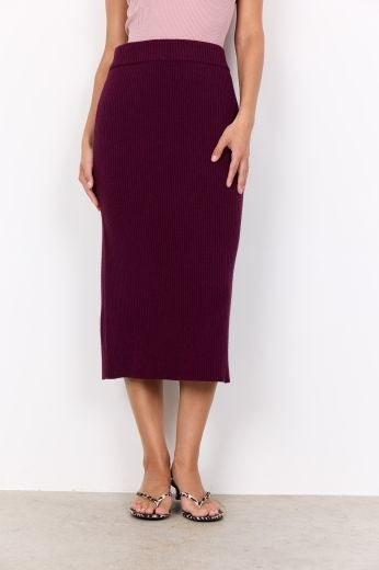 Skirt: Soft Touch Fine Knit Ribbed KANITA - BURGUNDY - Soya Concept