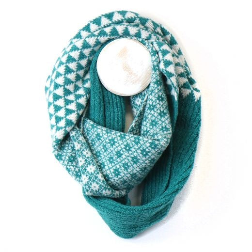Scarf Snood: Knitted Check Geo - JADE GREEN - POM