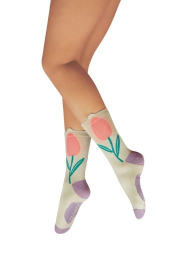 Socks: Ankle Bamboo Tulip in Coconut - Pink & Purple - FASHION - Powder Designs Ltd