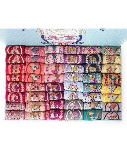 Socks: Warm Ankle Bamboo Letter Alphabet with Bow - Assorted Colours - Powder Designs