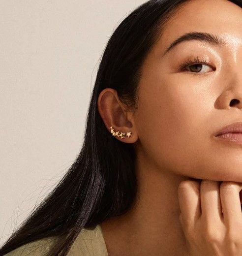 Earrings: StudEar Crawler Triple Stars w Single Star Ava - Gold Plated