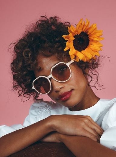 Sunglasses: Katya Round UV Protection - Cream - Powder Designs
