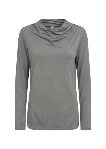 Top: Soft Touch High Neck Draped Long Sleeve MARICA - MISTY GREEN - Soya Concept