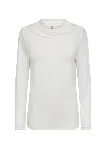Top: Soft Touch High Neck Draped Long Sleeve MARICA - WHITE - Soya Concept