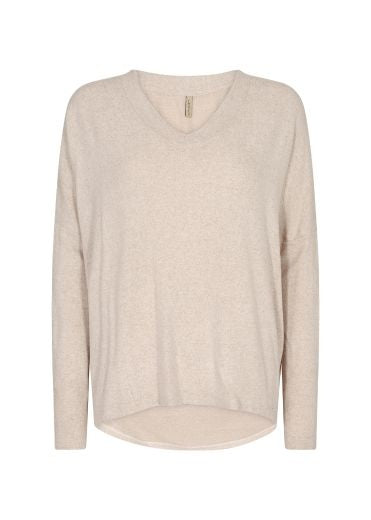 Top: Soft Touch Melange V Neck Long Sleeve BIARA - CREAM - Soya Concept