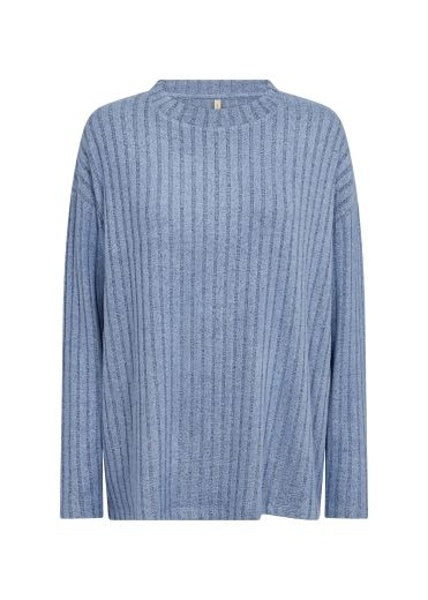 Top: Soft Touch Ribbed Round Neck Long Sleeve ANE - DENIM BLUE - Soya Concept