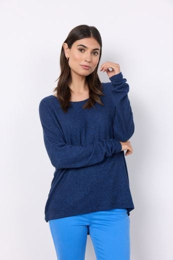 Top: Soft Touch Round Neck Long Sleeve Melange BIARA - NAVY - Soya Concept