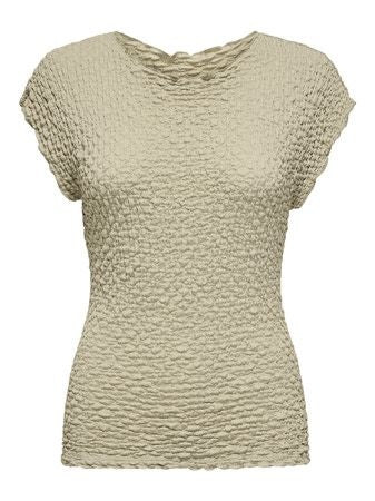 Top: Stretch Round Neck Short Sleeve ONLADALY  - Taupe - ONLY