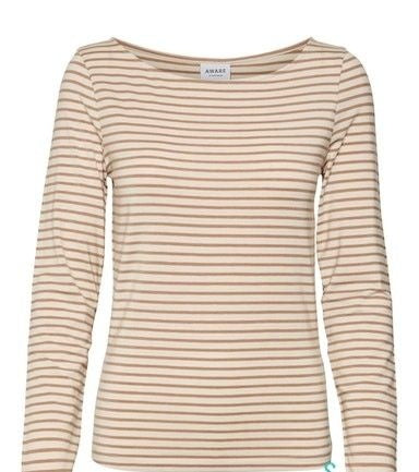 Top: TENCIL Boat Neck Long Sleeve Stripe FIONA - Cream & Tan - Vero Moda