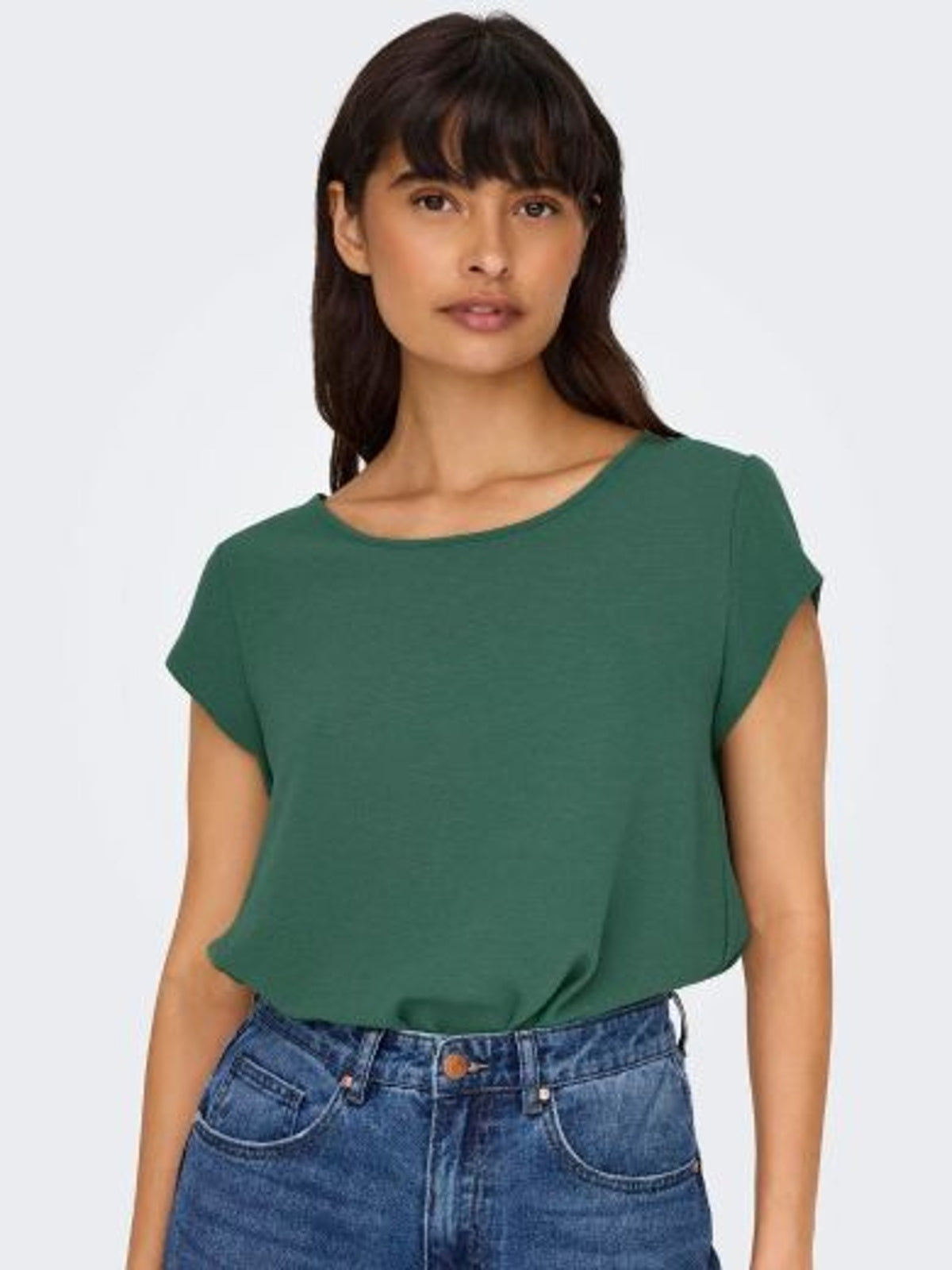 Top: Thin Short Sleeve Zip Back VIC - Sycamore Green - ONLY