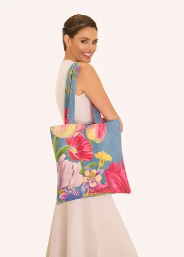 Tote Bag: Cotton Canvas Floral Study - Blue & Pink - FASHION - Powder Designs Ltd