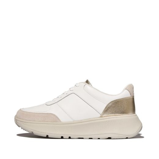 Trainers: F-MODE LEATHER SUEDE METALLIC FLATFORM SNEAKERS  - Urban White Platino Gold - FitFlop