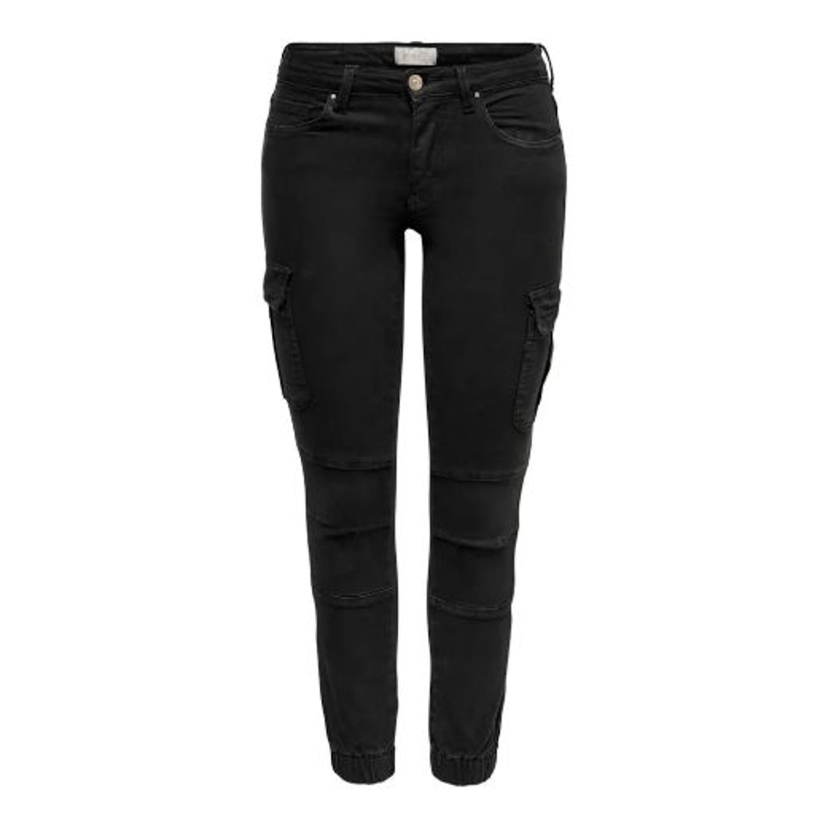 Trousers: Cotton Twill Cargo Mid Waist Slim MISSOURI Leg 32 - Black BLACK WASHED - ONLY