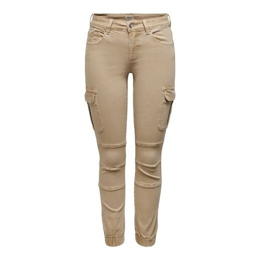 Trousers: Cotton Twill Cargo Mid Waist Slim MISSOURI Leg 32 - Nomad Beige - ONLY