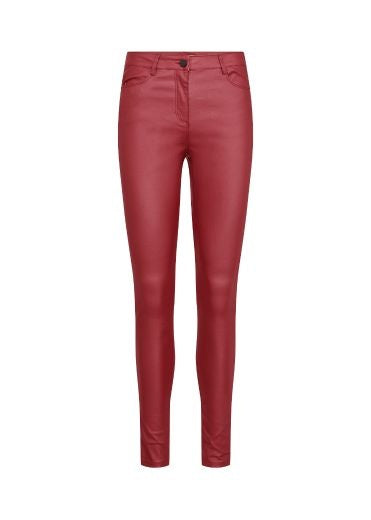 Trousers Jeggings: Faux Leather Look Stretch Skinny Coated PAM - BRICK RED - Soya Concept