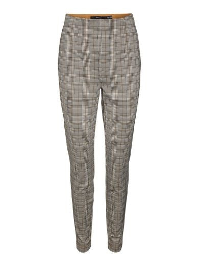 Trousers: Stretch Check High Waist Slim  KAMMA - Light Grey Melange  - Vero Moda