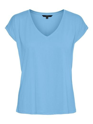 T-Shirt: Soft Touch Short Sleeve TENCEL Modal  V-Neck FILLI - Blue - Vero Moda