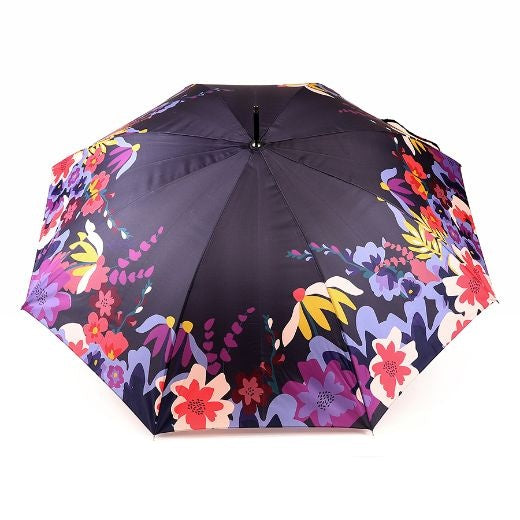 Umbrella: Curved Handle Tropical Floral  - Navy - POM