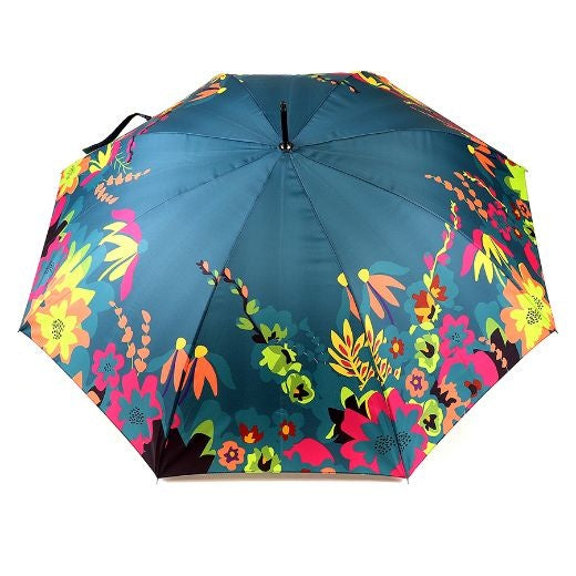 Umbrella: Curved Handle Tropical Floral  - Teal Green - POM