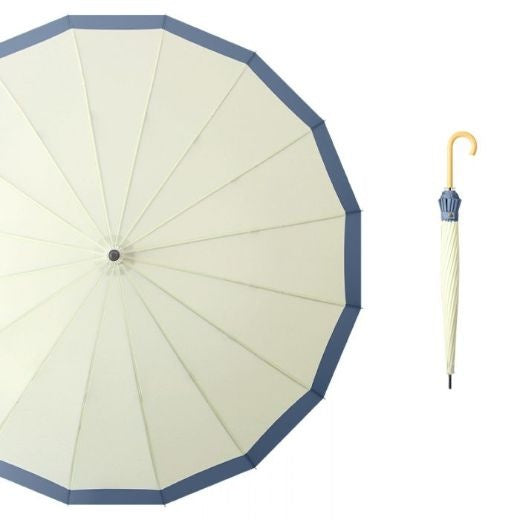 Umbrella: Fashon Two Tone Hooked Handle - CREAM & BLUE