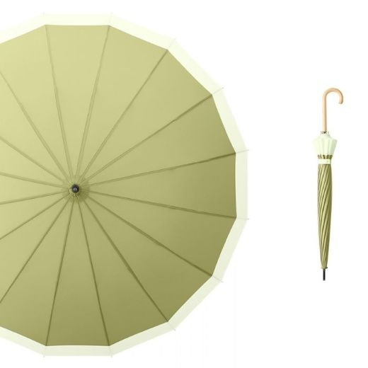 Umbrella: Fashon Two Tone Hooked Handle - OLIVE GREEN