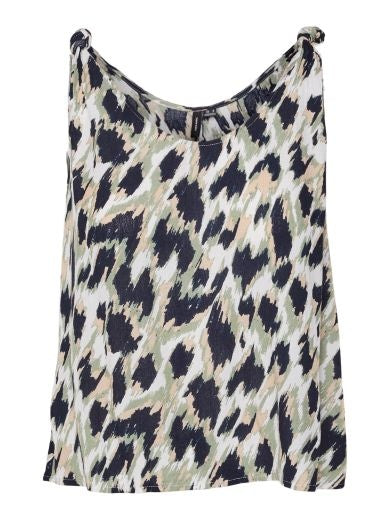 Vest Top: Lightweight U Neck Singlet Sleeveless Pattern Menny - Navy Blue & Sage Green - Vero Moda