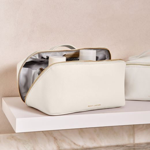 Cosmetic Bag: Soft Vegan Leather Wash Full Open Large - Off White - Katie Loxton