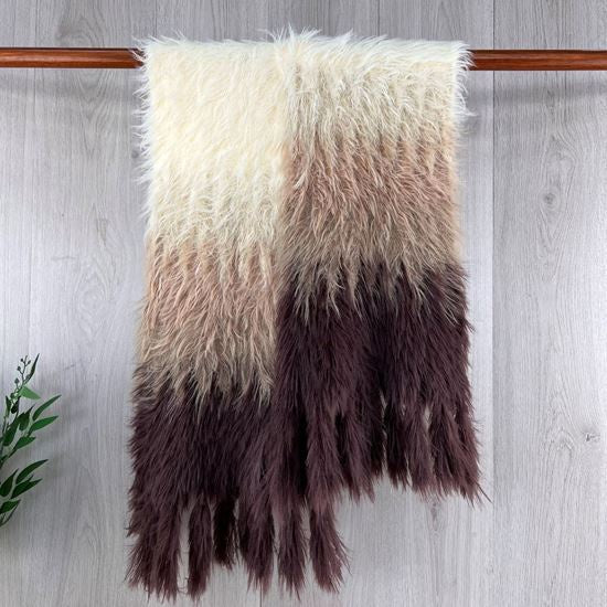 Scarf: Winter Neutral Stripes Tassels - Brown & Cream