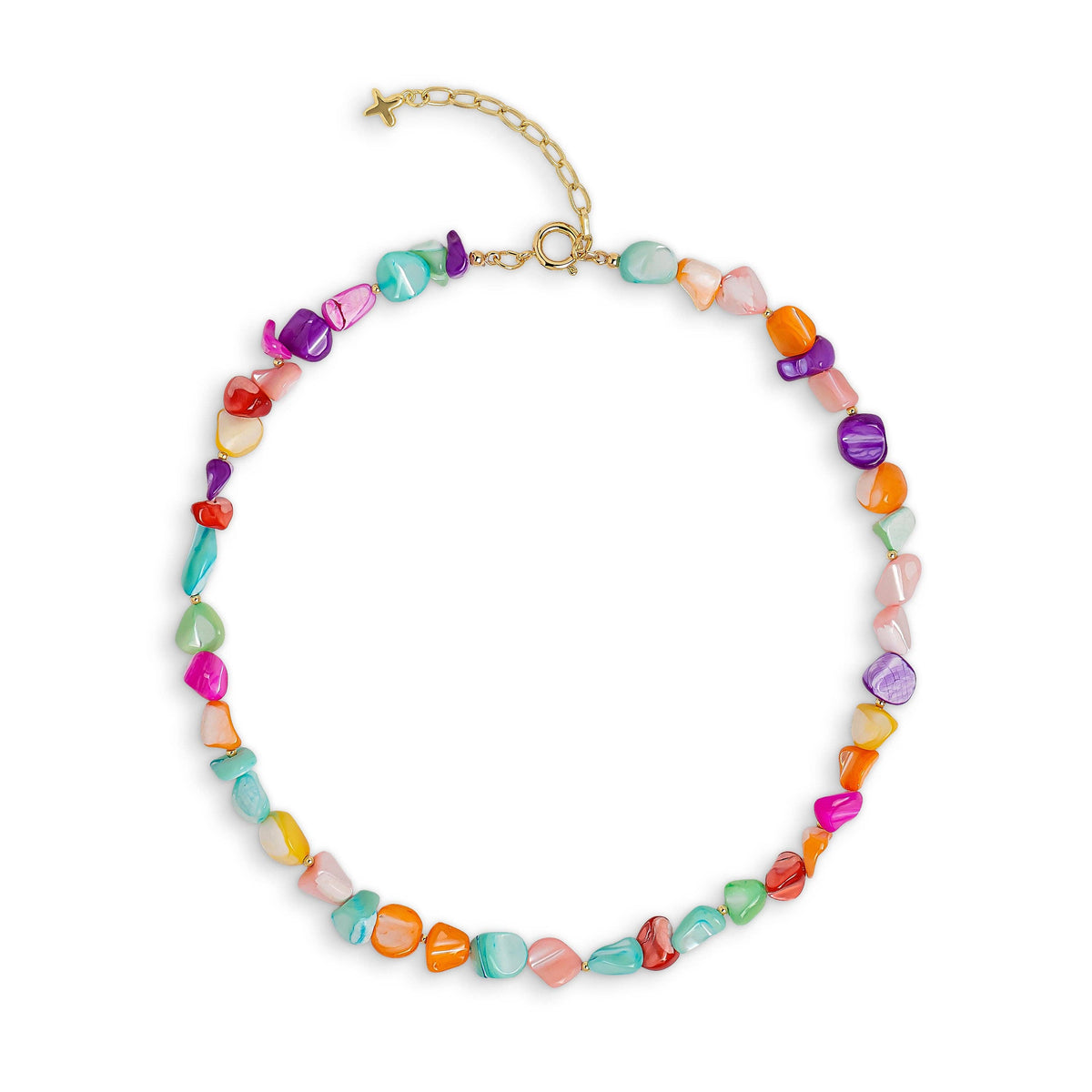 Necklace: Short Rainbow Natural Stone Beaded -  Pastel - XuXa