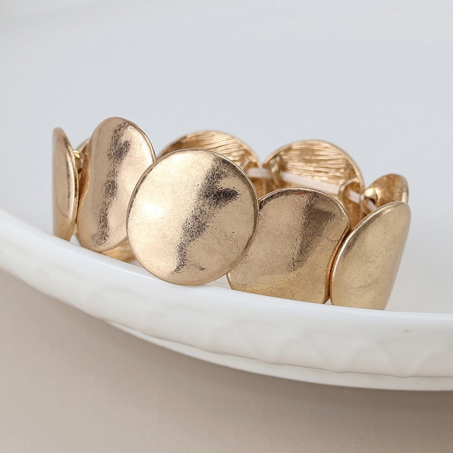 Bracelet: Stretch Overlapping Organic Discs   - Faux Gold - POM